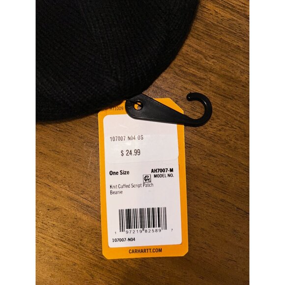NEW Carhartt Knit Cuffed Script Patchwork Beanie One Size Black MSRP $24.99 - Picture 2 of 2